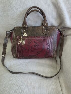 American West Brown Satchel with Red Rose Panel